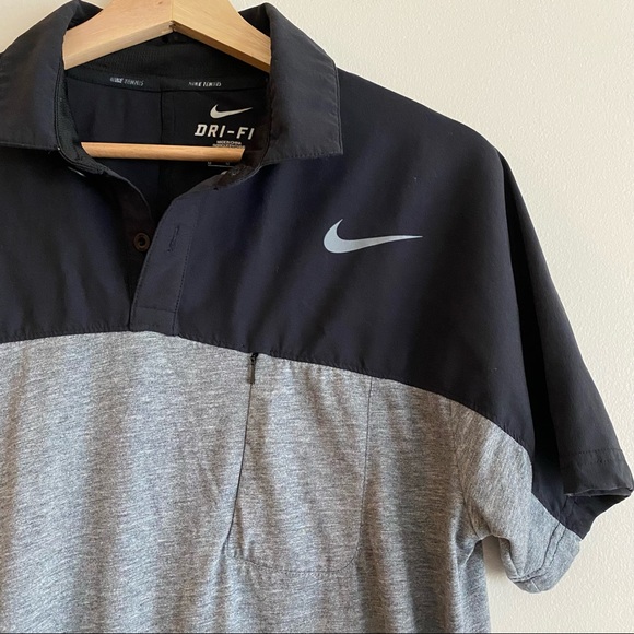 Nike Dri Fit Tennis Grey & Black Men's Polo T-Shirt Top
